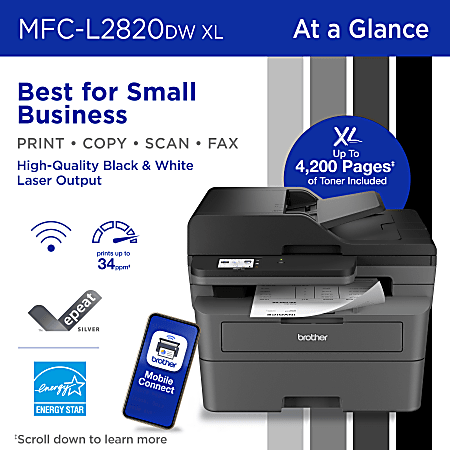 Brother MFC L2820DW XL Wireless Compact Monochrome All in One Laser Printer  with up to 4200 pages of toner included - Office Depot