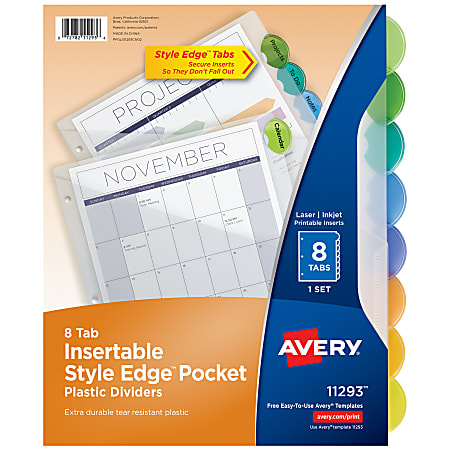 Avery® Style Edge Insertable Dividers With Pockets, Multicolor, Pack Of 8