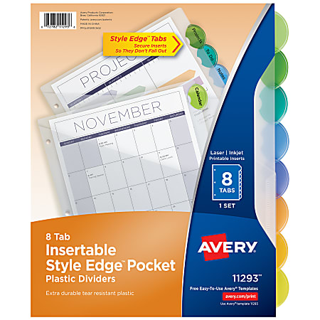 Avery® Style Edge Insertable Dividers With Pockets, Multicolor,