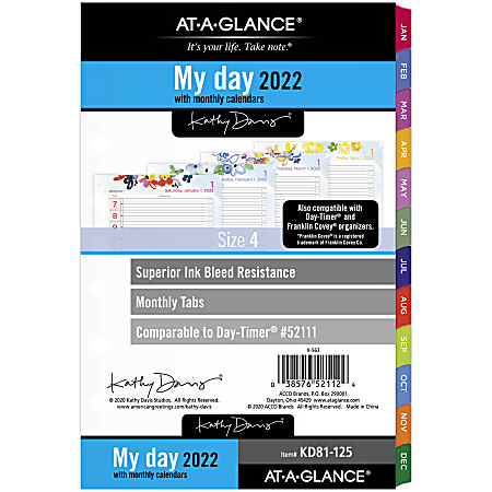 AT-A-GLANCE® Kathy Davis Daily/Monthly Planner Calendar Refill, Desk Size, 5-1/2" x 8-1/2", January To December 2022, KD81-125
