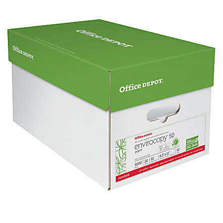 Office Depot® Brand EnviroCopy® Copy Paper, Letter Size (8 1/2" x 11"), 20 Lb, 50% Recycled, FSC® Certified, White, 500 Sheets Per Ream, Case Of 10 Reams
