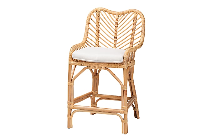 bali & pari Arween Rattan Counter Stool With Back, White/Natural Brown
