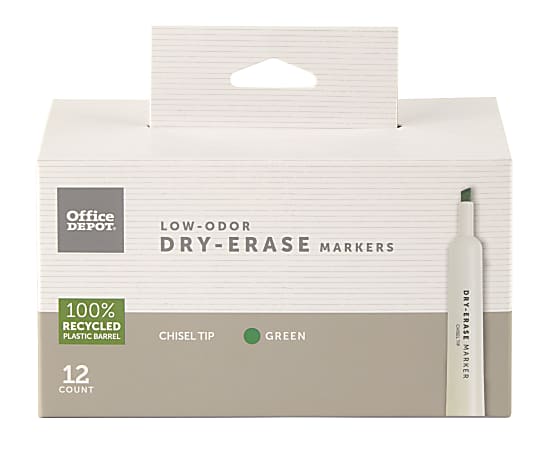 Office Depot® Brand Low-Odor Dry-Erase Markers, Chisel Point, 100% Recycled Plastic Barrel, Green, Pack Of 12