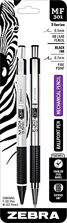 Zebra® Pen M/F301 Ballpoint Pen And Pencil Set, Fine Point, 0.5 mm, Black Barrel