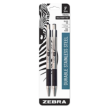 Zebra BCA F 301 Ballpoint Pens Fine Point 0.7 mm Stainless Steel Barrel  Black Ink Pack Of 2 - Office Depot