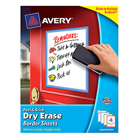 Avery® Peel & Stick Dry-Erase Sheets, 8 1/2" x 11", Pack Of 4