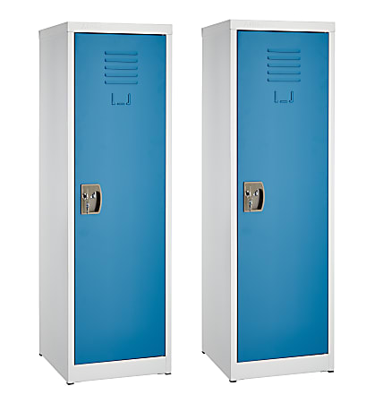Alpine 1-Tier Steel Lockers, 48”H x 15”W x 15”D, Blue, Set Of 2 Lockers