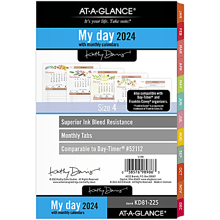 AT-A-GLANCE® Kathy Davis Daily/Monthly 2-Page-Per-Day Loose-Leaf Planner Refill Pages, 5-1/2" x 8-1/2", January to December 2024, KD81-225