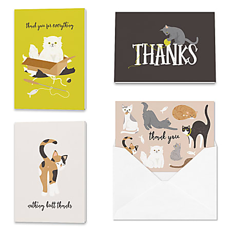 All Occasion Thank You "Mischievous Kittens" Greeting Card Assortment With Blank Envelopes, 4-7/8" x 3-1/2", Pack of 24