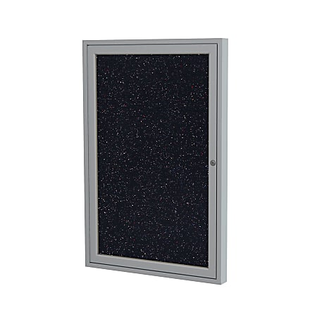 Ghent 1 Door Enclosed Recycled Rubber Bulletin Board, Satin Aluminum Frame, 24"H x 18"W, Confetti