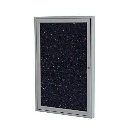 Ghent 1 Door Enclosed Recycled Rubber Bulletin Board, Satin Aluminum Frame, 24"H x 18"W, Confetti