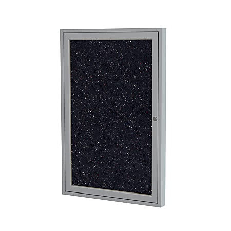 Ghent® 1-Door Enclosed Rubber Bulletin Board, 24" x 18", 90% Recycled, Confetti Satin Aluminum Frame