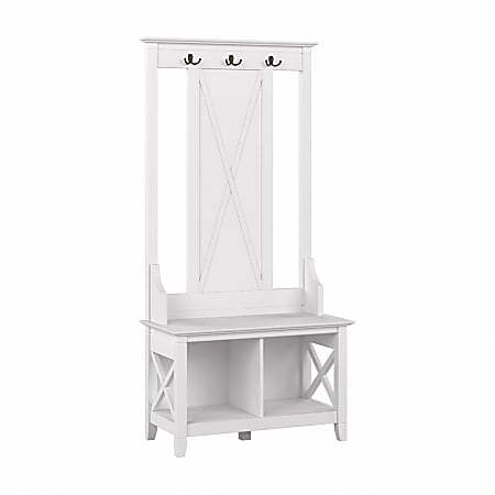 Bush® Furniture Key West 32"W Hall Tree With Shoe Storage Bench, Pure White Oak, Standard Delivery