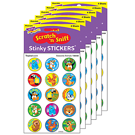 Trend Stinky Stickers, Awesome Animals/Tropical, 60 Stickers Per Pack, Set Of 6 Packs
