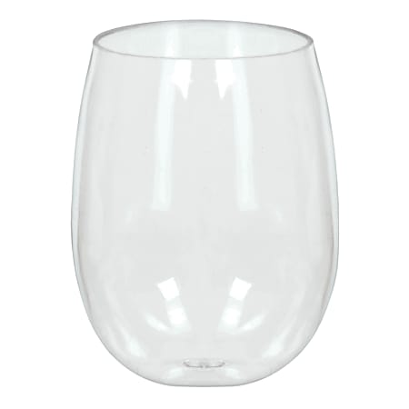 Amscan Premium Plastic Stemless Wine Glasses, 12 Oz, Clear, 8 Glasses Per Pack, Case Of 2 Packs