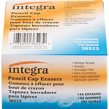 Integra Pink Pencil Cap Eraser - Pink - Wedge - 144 / Box - Latex-free