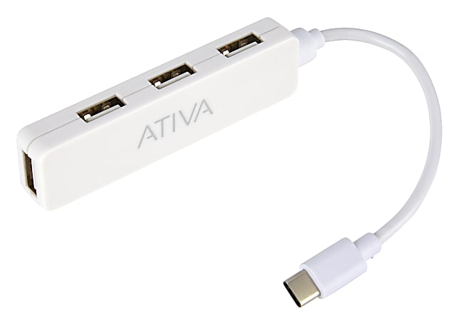 Ativa® USB 2.0 4-Port Hub, Type-C, White, UH-73C