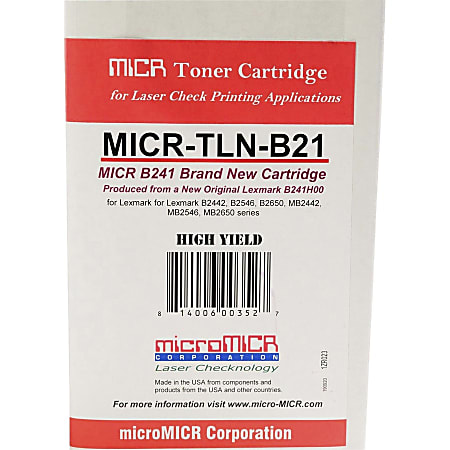 microMICR MICR Standard Yield Laser Toner Cartridge - Alternative for Lexmark B241H00 - Black - 1 Each - 6000 Pages microMICR MICR Standard Yield Laser Toner Cartridge - Alternative for Lexmark B241H00 - Black - 1 Each - 6000 Pages