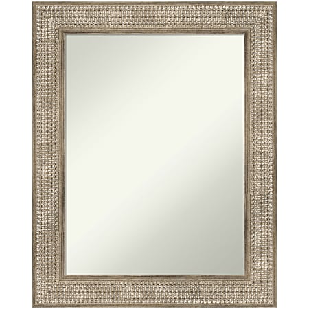 Amanti Art Non-Beveled Rectangle Wood Framed Bathroom Wall Mirror, 30” x 24”, Trellis Silver