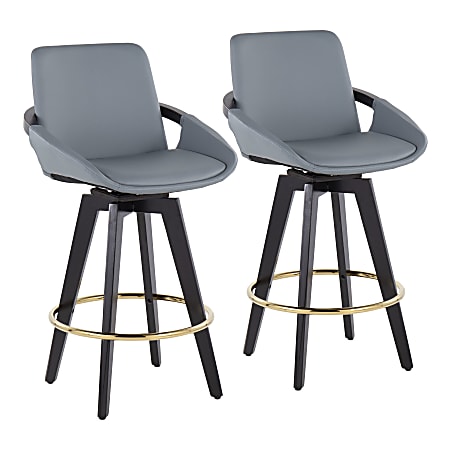 LumiSource Cosmo Faux Leather Counter Stools, Black/Gold/Gray, Set Of 2