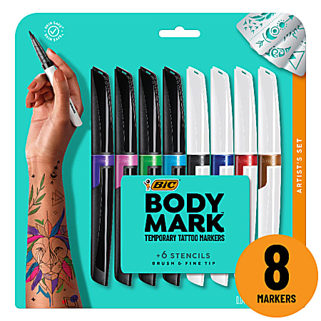 BIC BodyMark Temporary Tattoo Marker, Old School, Assorted Colors, 3 Count  