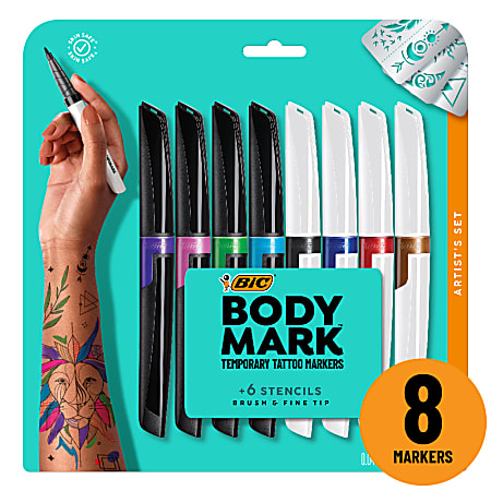 BIC® BodyMark Temporary Tattoo Markers, Assorted Barrel Colors, Assorted Ink Colors, Pack Of 8 Markers