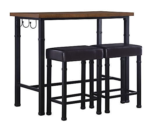 Linon Calhoun 3-Piece Pub Set, Brown/Black