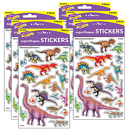 Trend superShapes Stickers, Discovering Dinosaurs, 152 Stickers Per Pack, Set Of 6 Packs