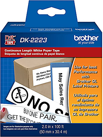 Brother® Paper Label Tape, Continuous, 2" x 100', White