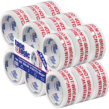 Tape Logic® Do Not Break Stretch Wrap Preprinted Carton Sealing Tape, 3" Core, 2" x 55 Yd., Red/White, Pack Of 18