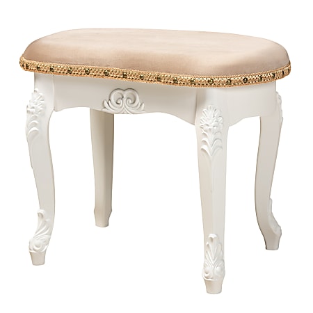 Baxton Studio Traditional French Country Provincial Upholstered Vanity Ottoman, Sand/White