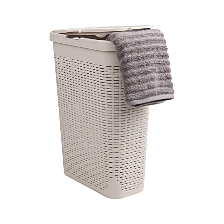 Mind Reader 40L Slim Laundry Hamper Clothes Basket with Lid, 23-1/2"H x 10-52/5"W x 18"D, Ivory