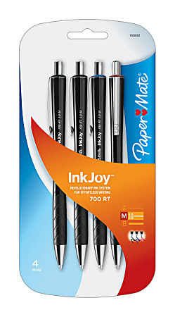 Paper Mate® InkJoy™ 700RT Retractable Ballpoint Pens, Medium Point, 1.0 mm, Black Barrels, Assorted Ink Colors, Pack Of 4