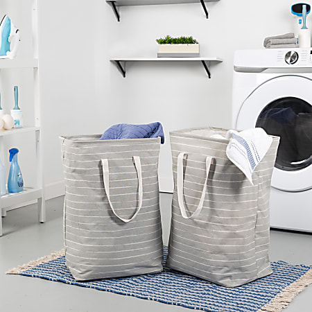 Honey Can Do Collapsible Laundry Basket Hampers With Handles, 24-7/16” x 11-13/16”, Gray, Set Of 2 Hampers