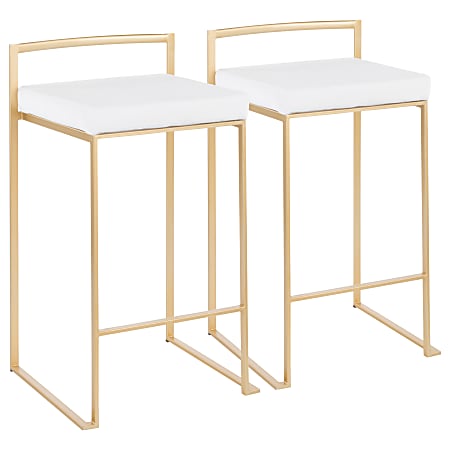 LumiSource Fuji Stacker Counter Stools, White Seat/Gold Frame, Set Of 2 Stools