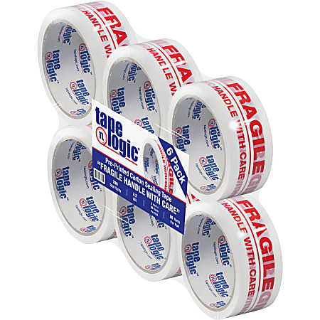 Tape Logic® Fragile Handle With Care Preprinted Carton Sealing Tape, 3" Core, 2" x 55 Yd., Red/White, Case Of 6