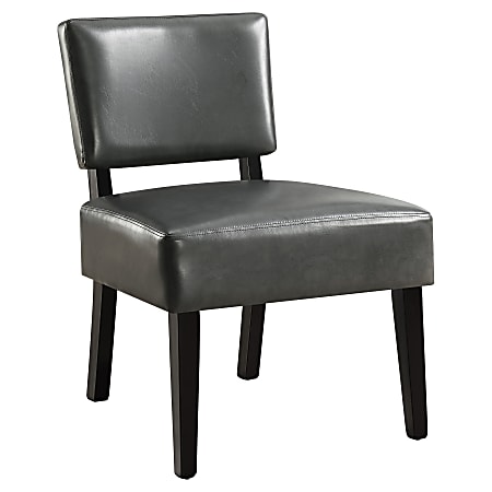 Monarch Specialties Bonded Leather Armless Accent Slipper Chair, Charcoal Gray/Black