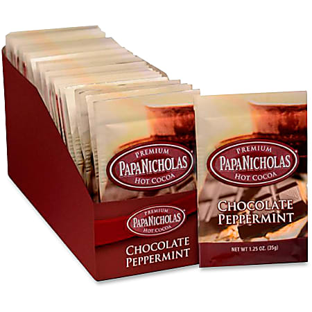 PapaNicholas Chocolate Peppermint Hot Cocoa Single-Serve Packets, Carton Of 24