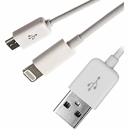 4XEM USB To Lightning and Micro USB Cable For iPhone/iPod/iPad/Galaxy - Lightning/USB for iPhone, iPad, iPod, Cellular Phone, Camera - 8" - 1 x Type A Male USB - 1 x Male Micro USB, 1 x Lightning Male Proprietary Connector