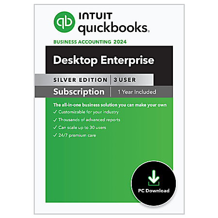 Intuit QuickBooks Desktop Enterprise Silver, 2024, 3 Users, 1-Year Subscription, Windows® Compatible, ESD