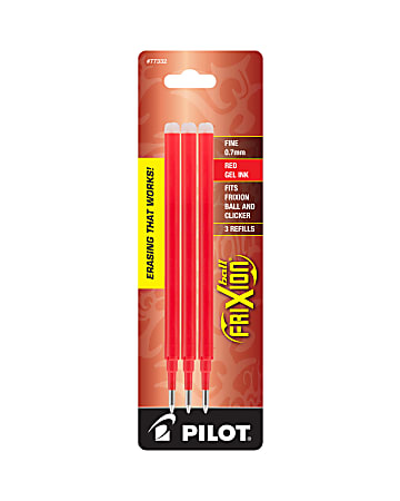 Pilot® FriXion® Erasable Ink Pen Refills, Fine Point, 0.7mm, Red Ink, Pack Of 3