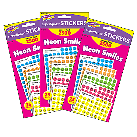 Trend SuperSpots Stickers, Neon Smiles, 2,500 Stickers Per