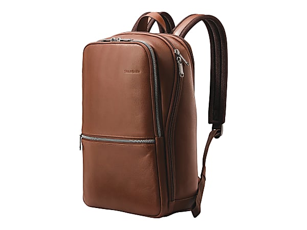 Samsonite Classic Leather Slim - Notebook carrying backpack - 14.1" - cognac