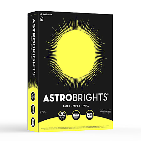 Astrobrights® Color Multi-Use Printer & Copy Paper, 1 Ream, Lift-Off Lemon, Letter (8.5" x 11"), 500 Sheets Per Ream, 24 Lb, 94 Brightness
