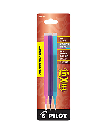 Pilot® FriXion® Erasable Ink Pen Refills, Fine Point, 0.7mm, Assorted Inks, Pack Of 3