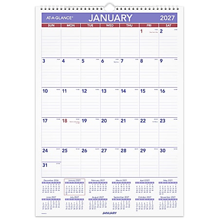AT-A-GLANCE® 2027 Erasable Monthly Wall Calendar, Medium, 12" x 17"