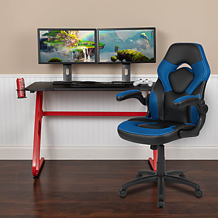 Flash Furniture Gaming Desk And Racing Chair Set With Cup Holder And Headphone Hook, Blue
