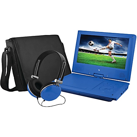Ematic EPD909 Portable DVD Player - 9" Display - 640 x 234 - Blue - DVD-R, CD-R - JPEG - DVD Video, Video CD, MPEG-4 - CD-DA, MP3 - 1 x Headphone Port(s) - Lithium Polymer (Li-Polymer) - 2 Hour