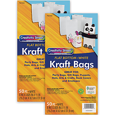 Creativity Street Kraft Bags, 6" x 3-5/8" x 11", White, 50 Bags Per Pack, Set Of 2 Packs