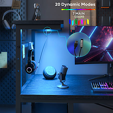 Bestier RGB Gaming Desk With Storage Shelf Side Pocket 62 W Black ...